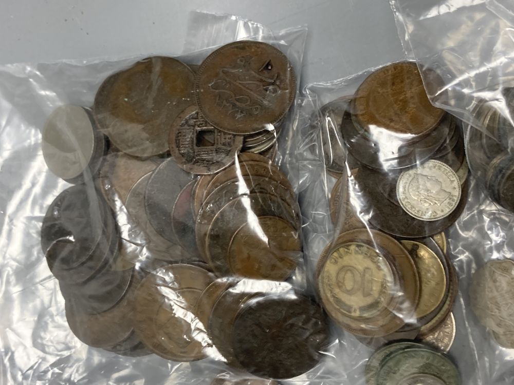 Russia, Catherine the Great, five Kopeks x 2, 1790 and 1791 VF, two 1797 cartwheel twopence coins and a collection of World coinage